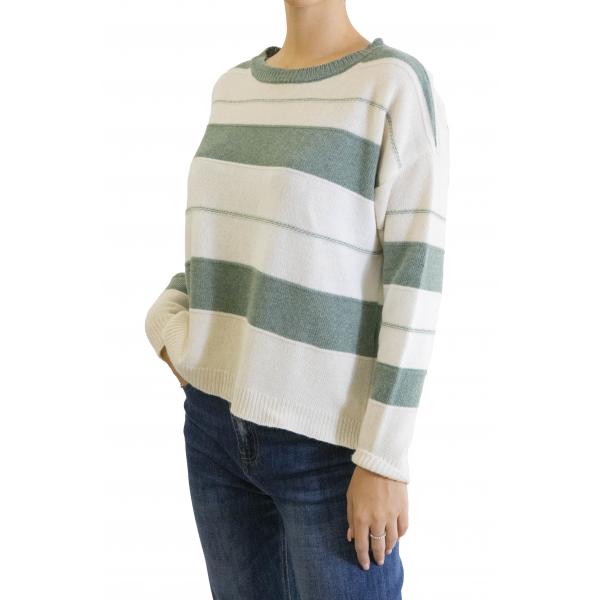 maglia a righe misto cashmere girocollo